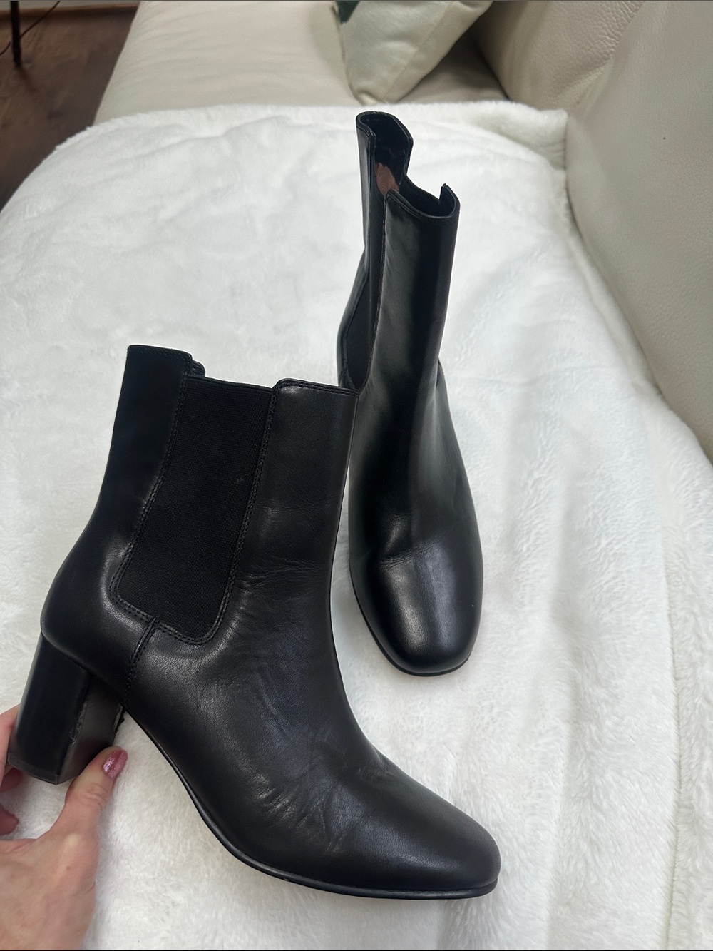 J. Crew Black Leather Chelsea Block Heel Ankle Boots 6